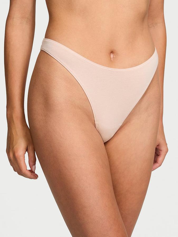Stretch Cotton Scoop High-Leg Thong Panty image number 0