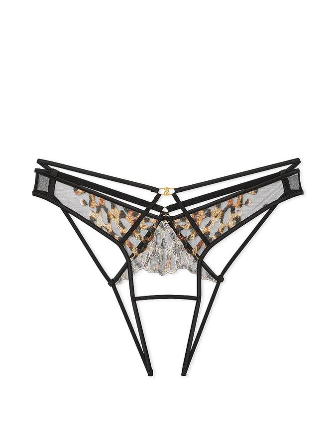 Leopard Embroidery Crotchless Brazilian Panty image number 0