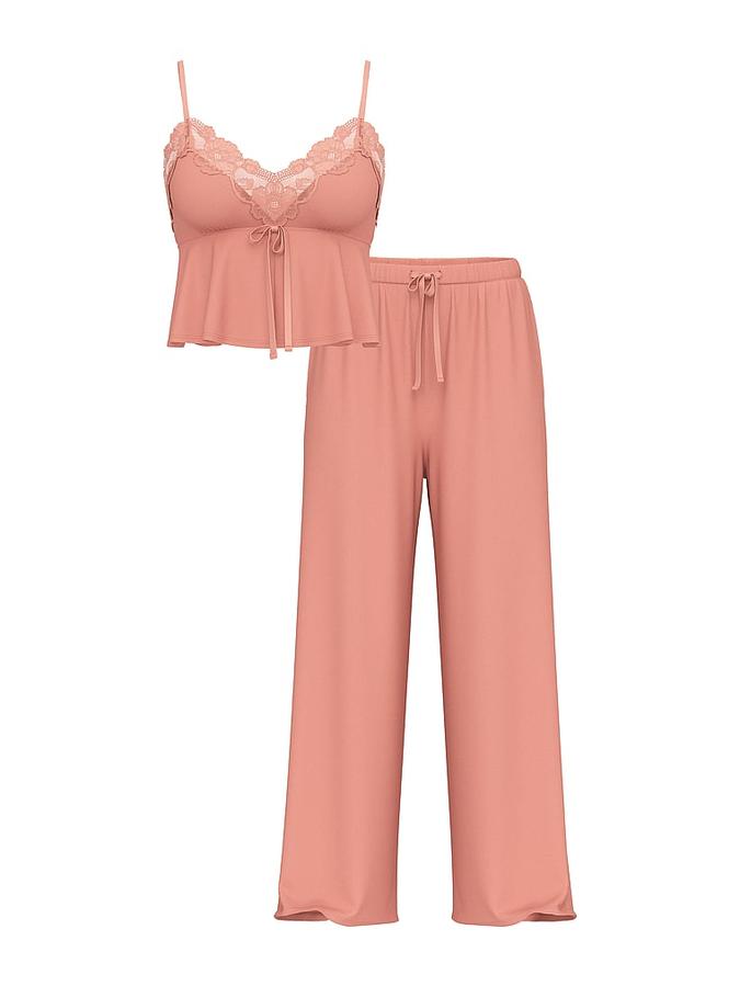 Modal Soft Lace-Trim Cami & Wide-Leg Pant Set image number 2