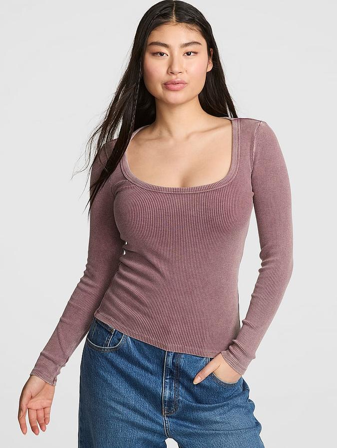 Vintage Ribbed Scoop Long-Sleeve Tee image number 0