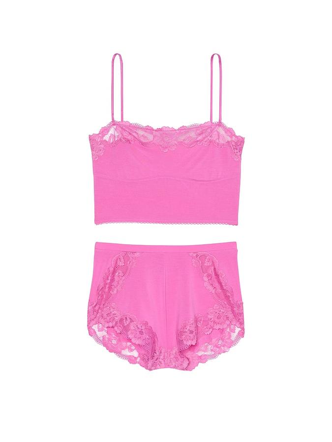 Modal Soft & Lace Trim Straight-Neck Cami Set image number 2