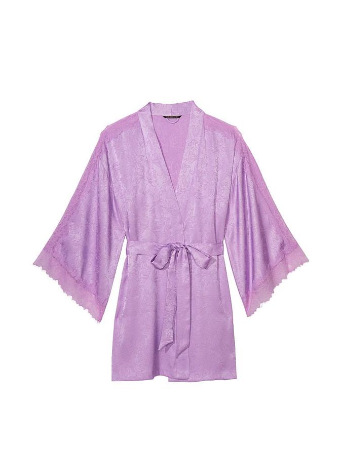 Luxe Satin Jacquard Lace Inset Robe image number 2