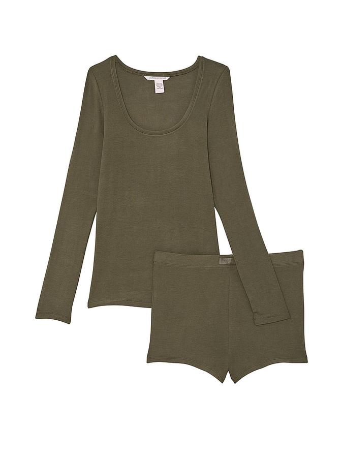 Ribbed Modal Scoop Long-Sleeve Shortie Set image number 2