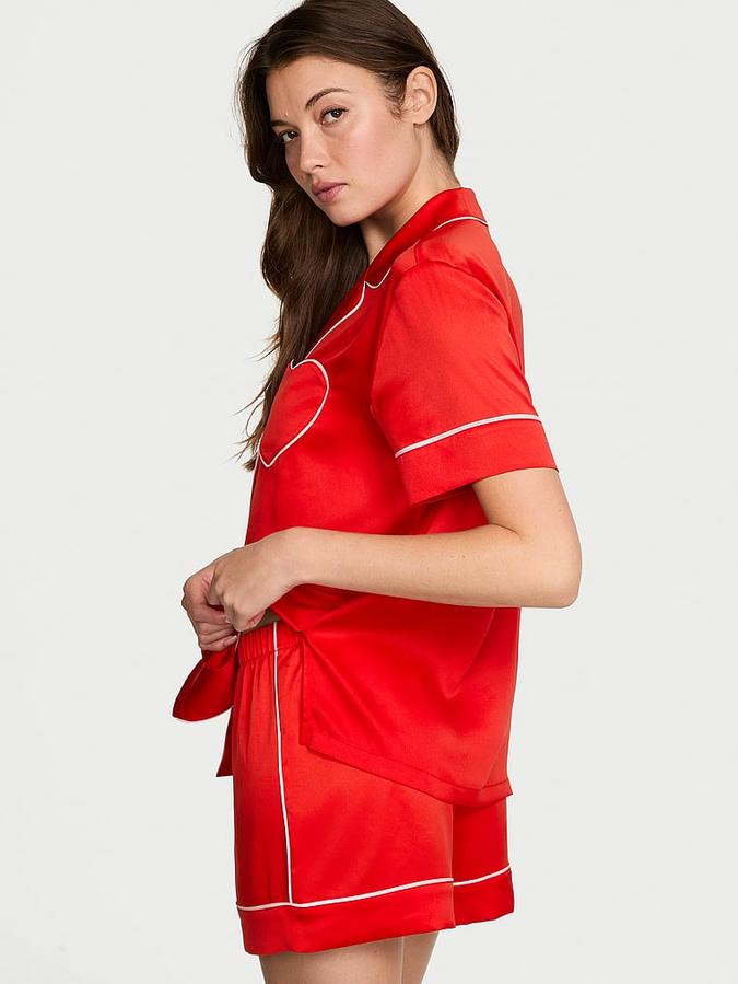 Glazed Satin Heart Short Pajama Set