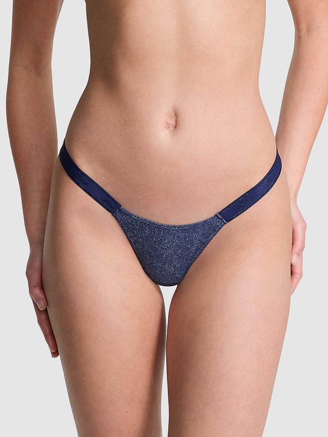 Logo Cotton Denim Haze Micro Thong Panty image number 0