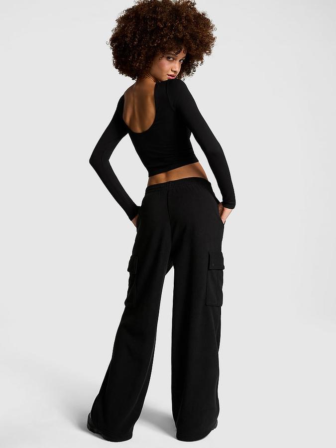 PINK Micro Fleece Wide-Leg Cargo Pants image number 1