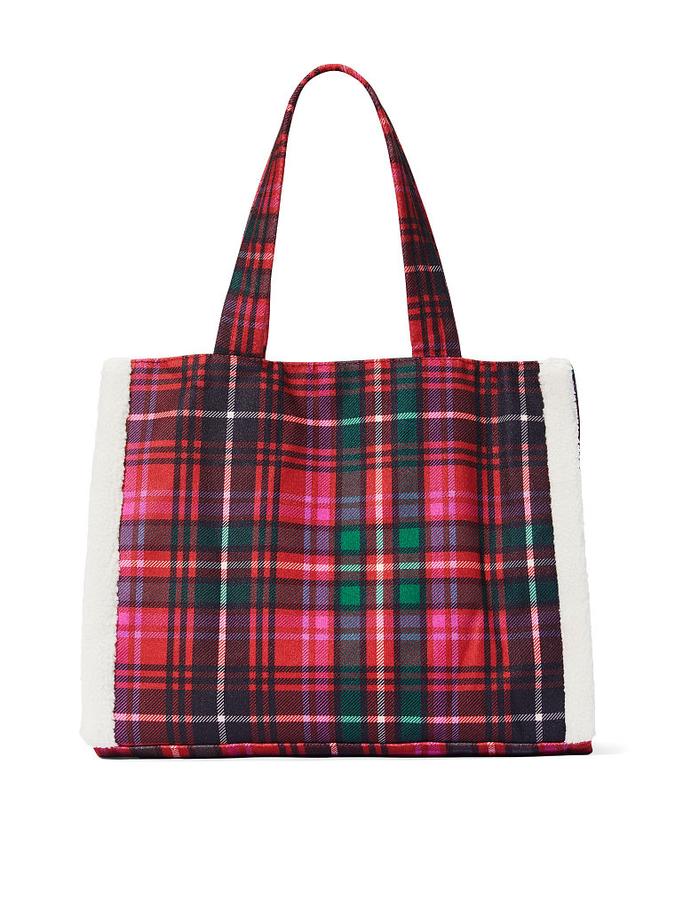 The Victoria Plaid Fleece-Trim Tote Multi image number 1