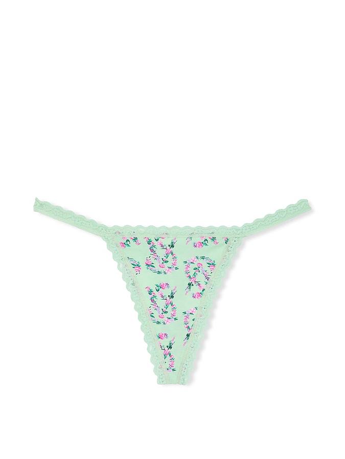 Lace-Trim Cotton V-String Panty image number 1