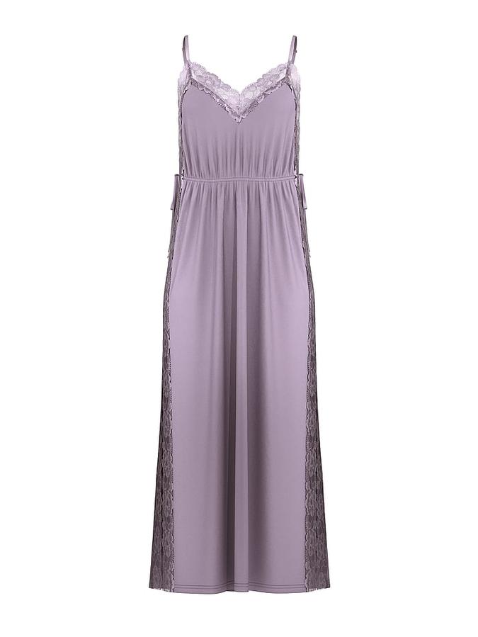 Ribbed Modal Lace-Trim Long Slip Dress image number 2