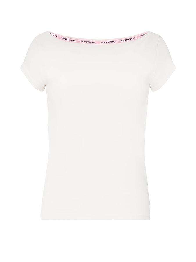 Stretch Cotton Fitted Boatneck Tee image number 2