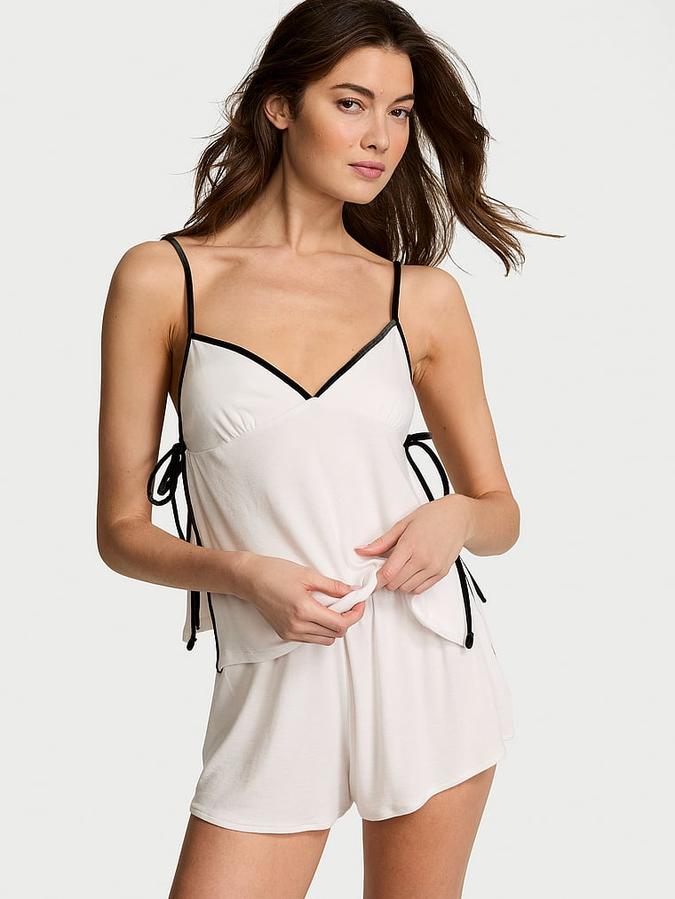 Ribbed Modal Velvet-Trim Cami Shorts Set image number 0