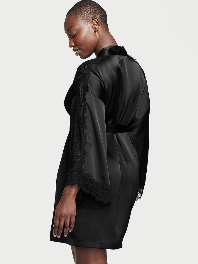 Luxe Satin Lace Inset Robe Luxe Satin Lace Inset Robe image number 1