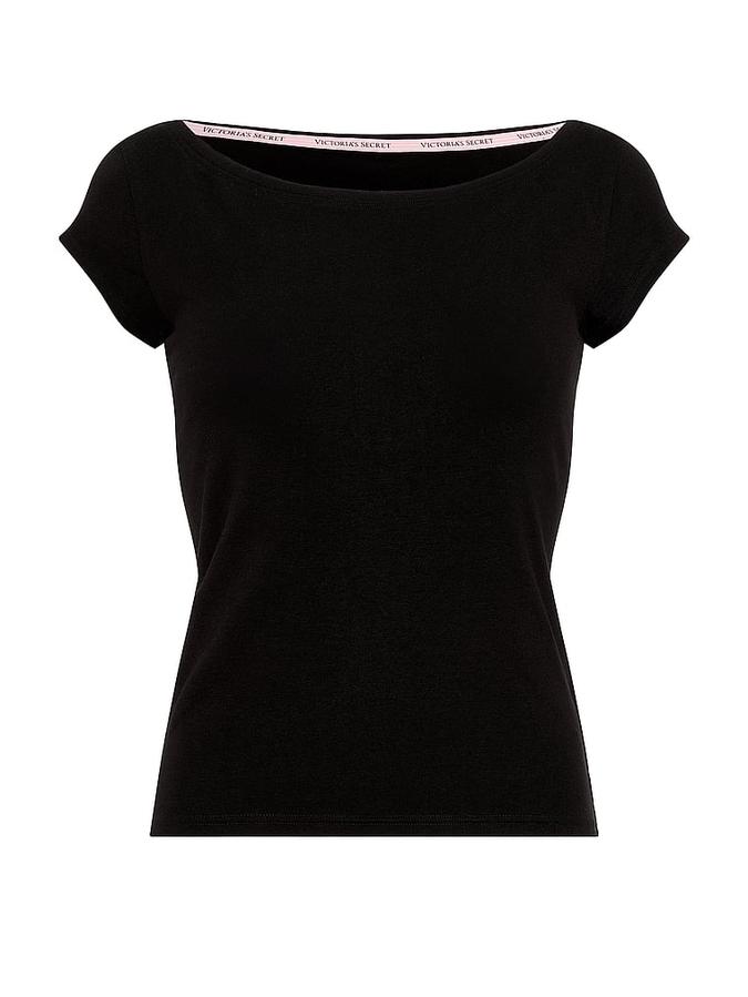 Stretch Cotton Fitted Boatneck Tee image number 2