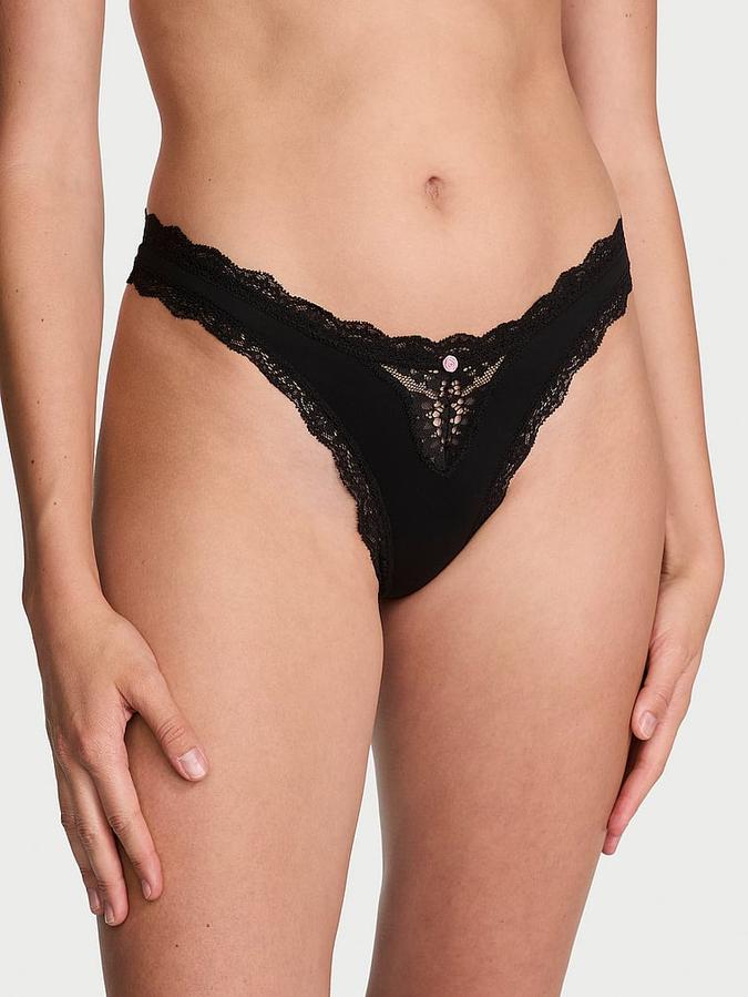 Lace-Trim Thong Panty image number 3