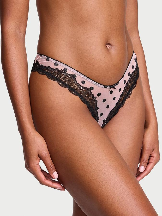 Tease Sheer Dot High-Leg Thong Panty