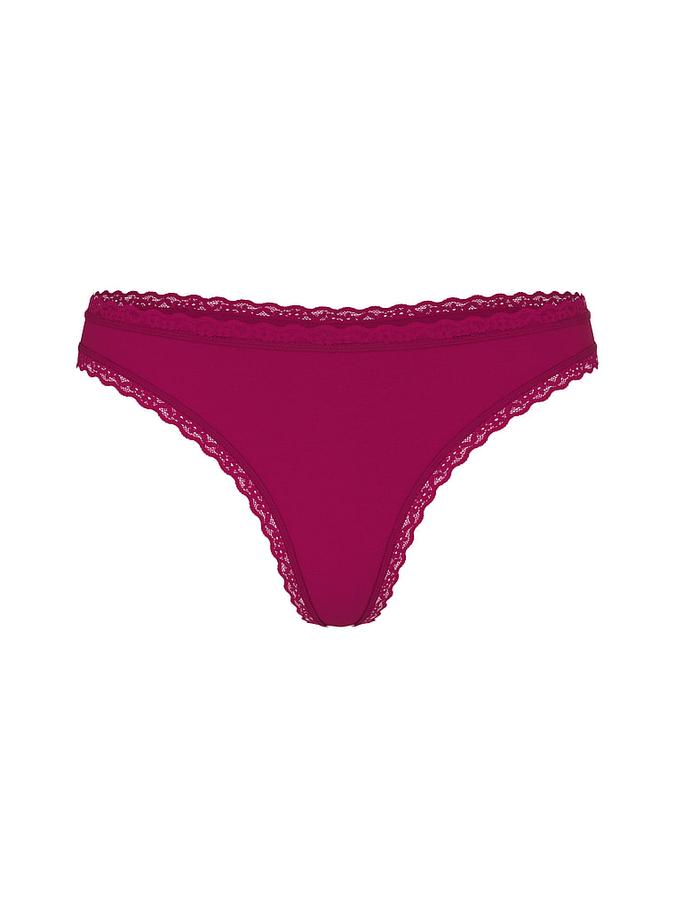 Cotton Lace-Waist Thong image number 2