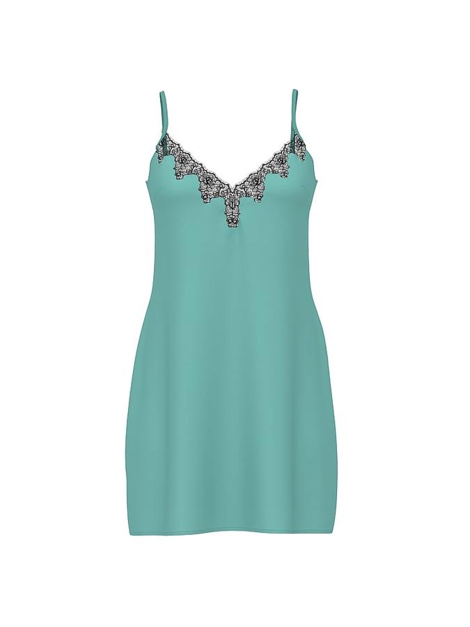 Satin Rose Lace-Trim Mini Slip Dress image number 2