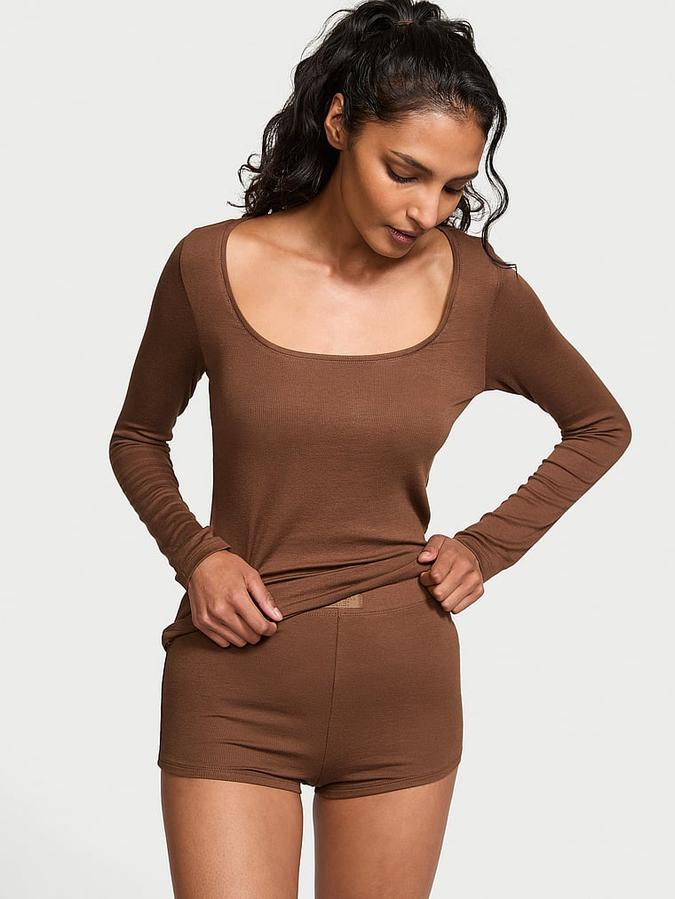 Ribbed Modal Scoop Long-Sleeve Shortie Set image number 0