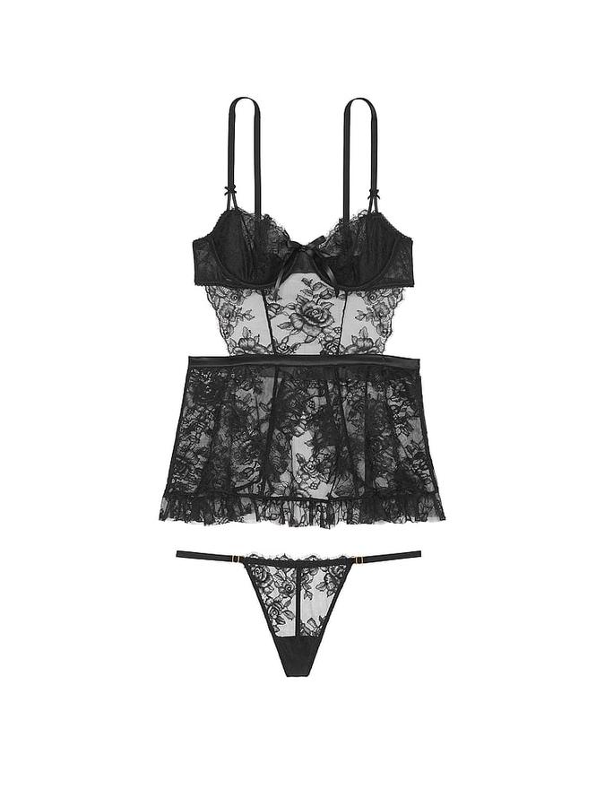 Wicked Unlined Rose Lace Apron Set image number 2
