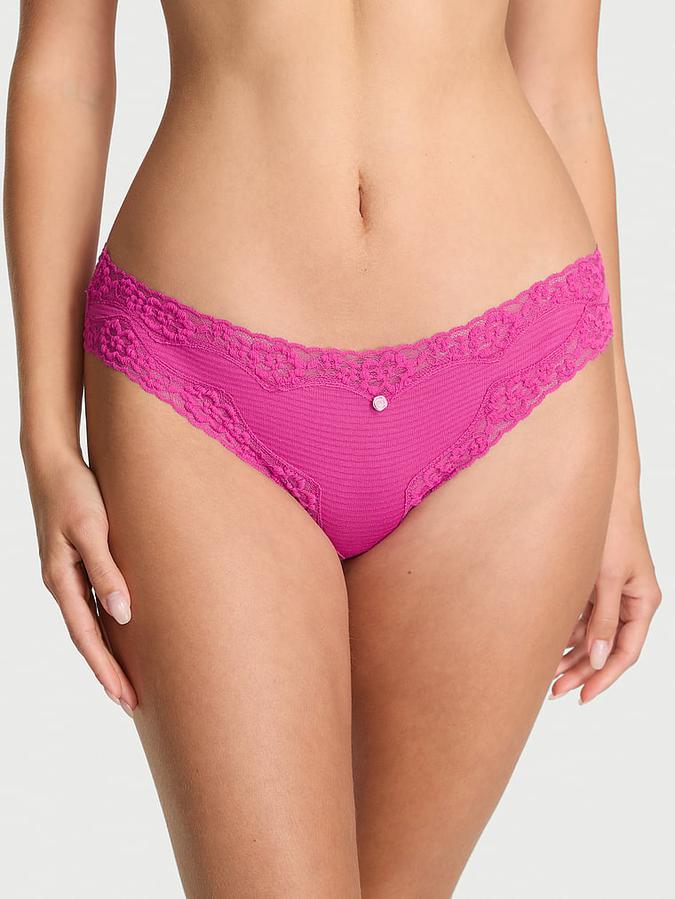 Cotton Shadow Stripe Lace-Waist Bikini Panty