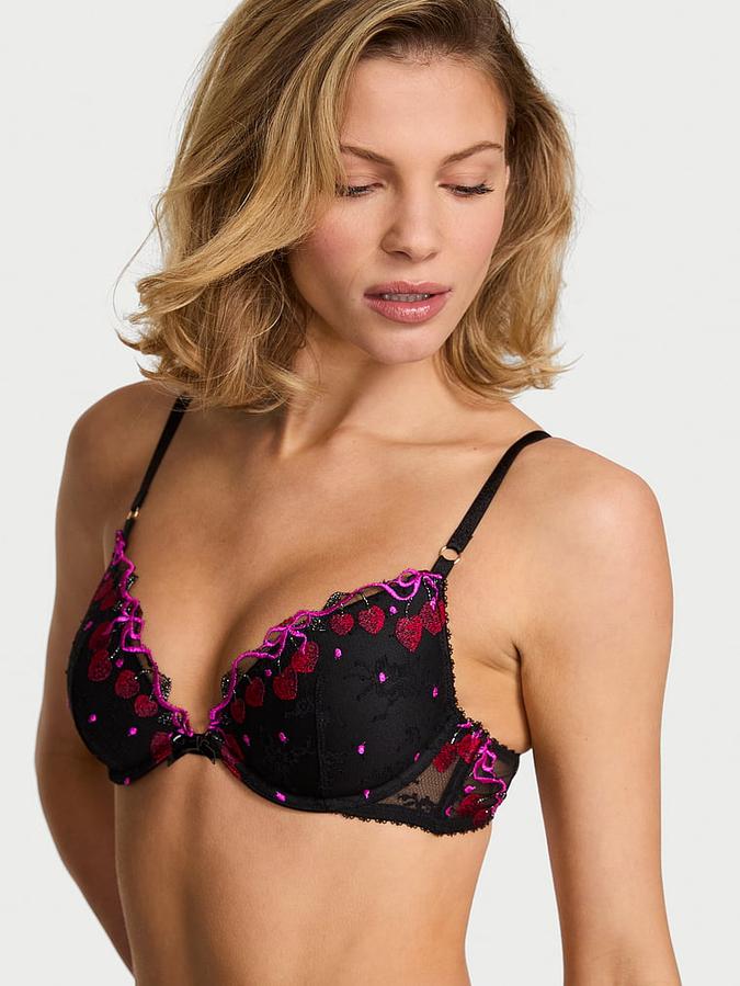 Cherry Pop Embroidery Lightly Lined Plunge Demi Bra