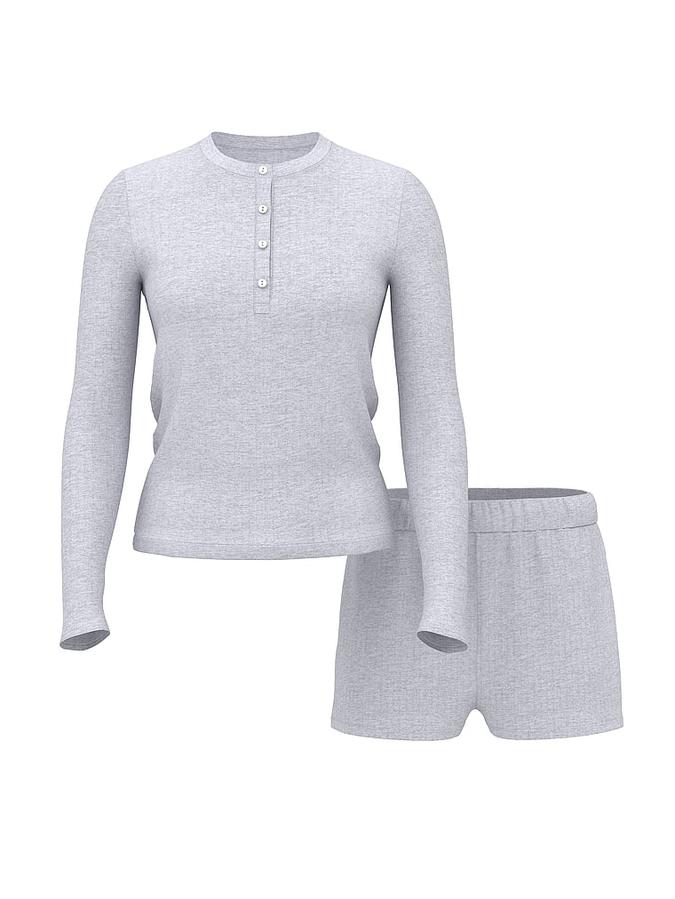 SoSoft&trade; Modal Wide-Rib Long-Sleeve Henley & Shorts Set image number 2