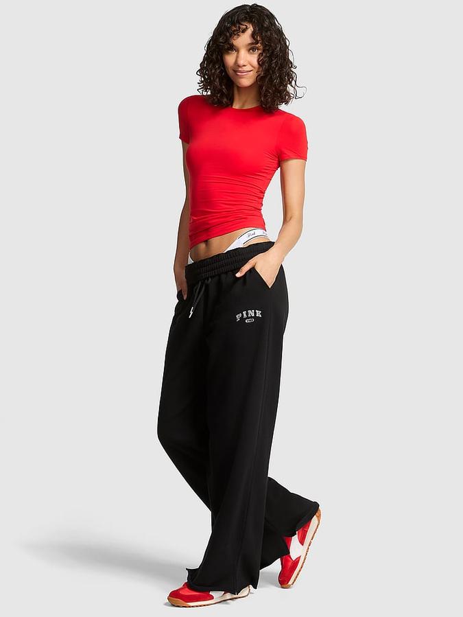 Ivy Fleece Wide-Leg Split-Hem Sweatpants