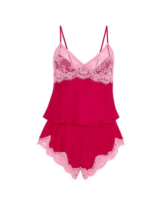 Satin Lace-Trim Cami & Flutter Shorts Set image number 2