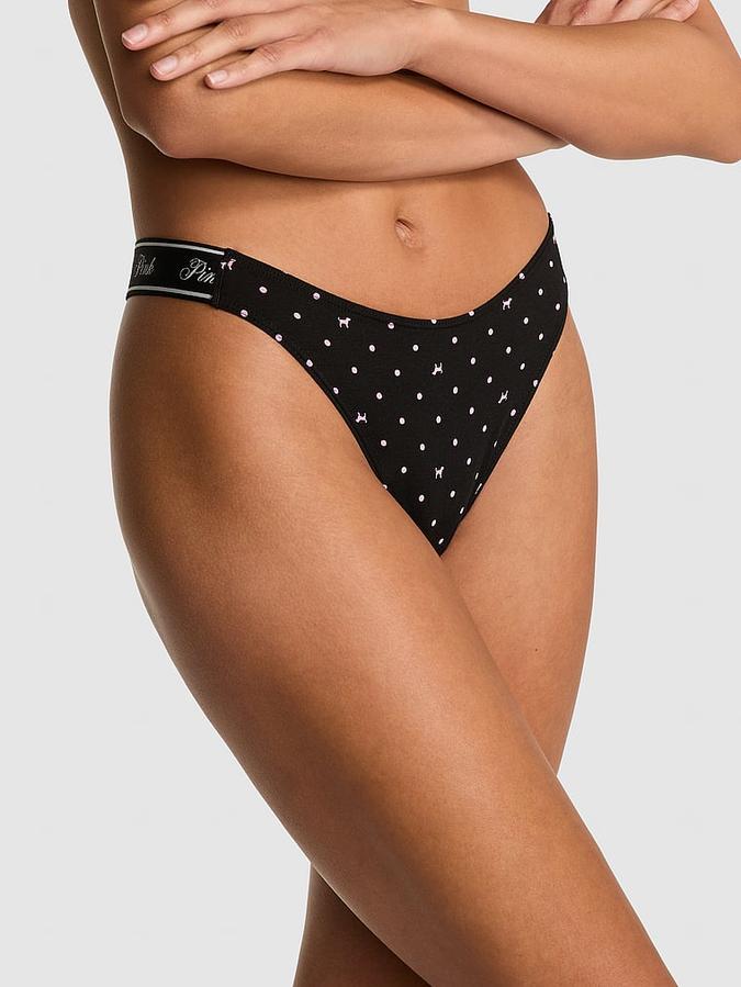 Logo Cotton Shine High-Leg Thong Panty