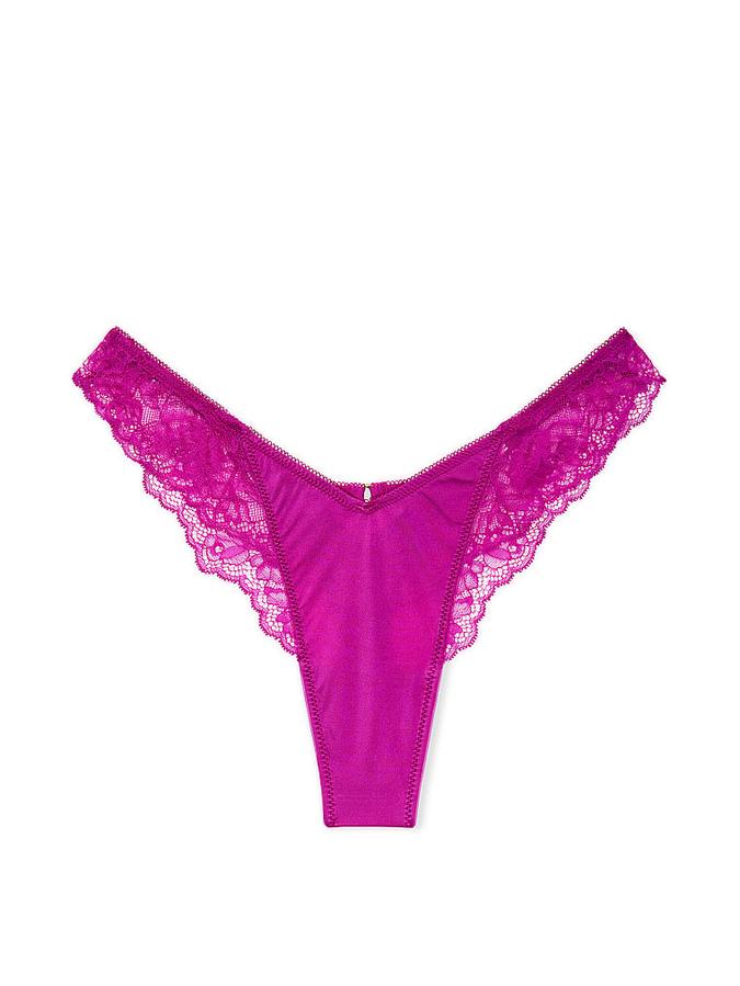 Rose Lace-Trim High-Leg Thong Panty