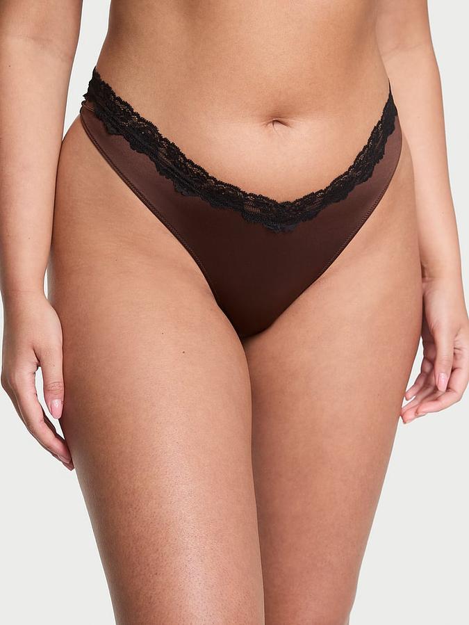 Lace-Trim High-Leg Thong Panty