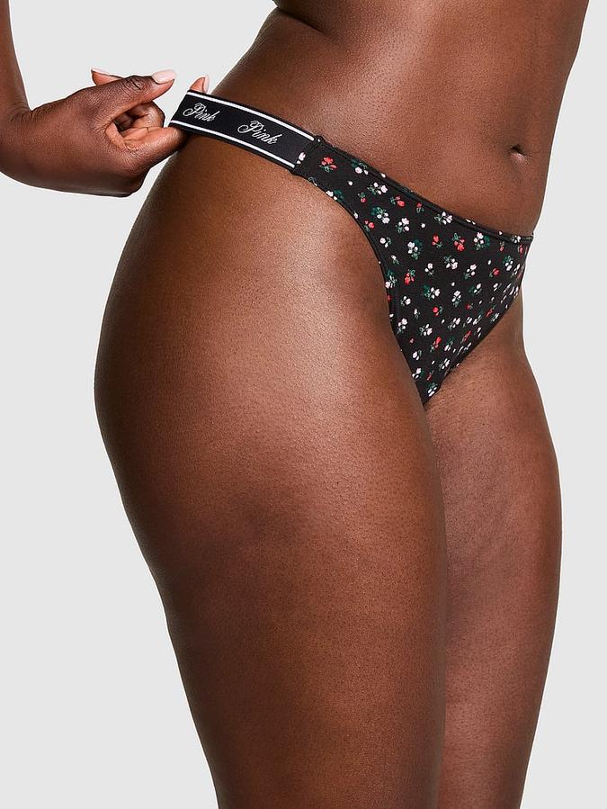 Logo Cotton High-Leg Thong Panty