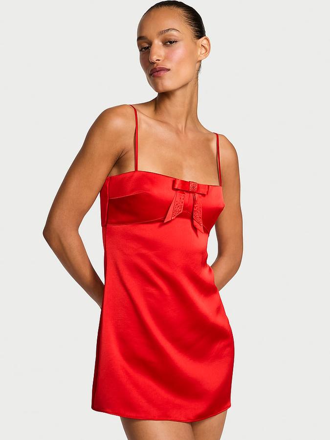 Twinkle Bow Satin Mini Slip Dress