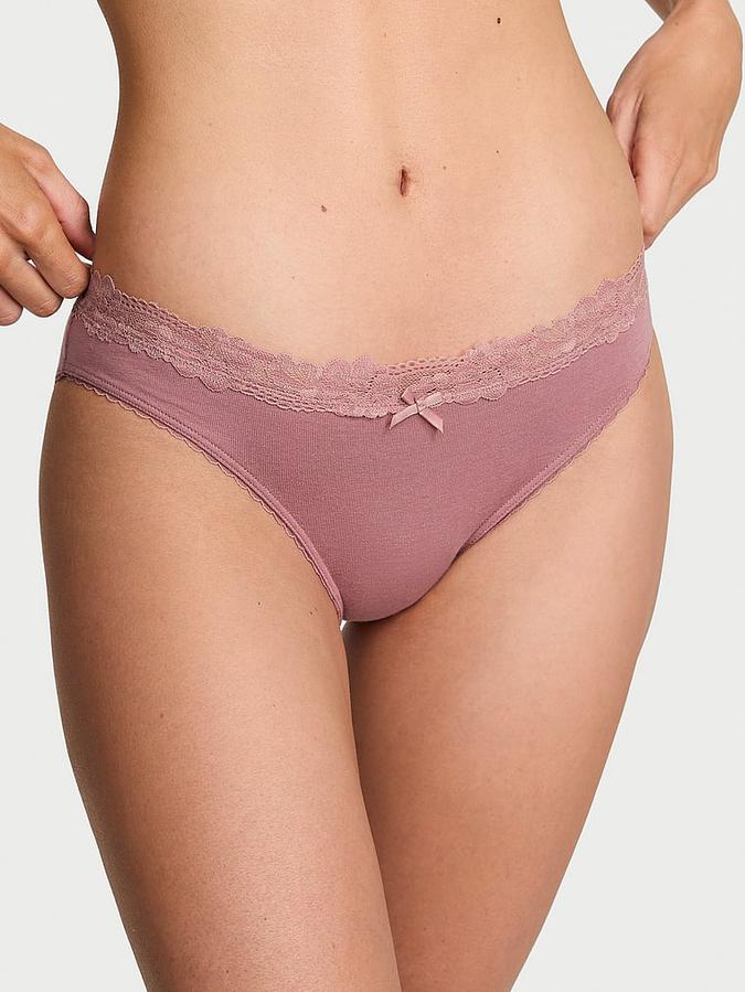 Stretch Cotton Lace-Waist Bikini Panty image number 0
