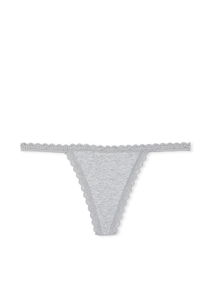 Lace-Trim Cotton V-String Panty image number 0