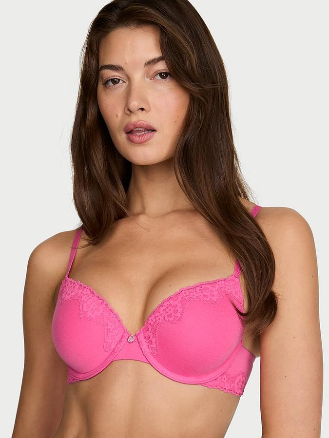 Perfect Shape Cotton Lace-Trim Push-Up Bra