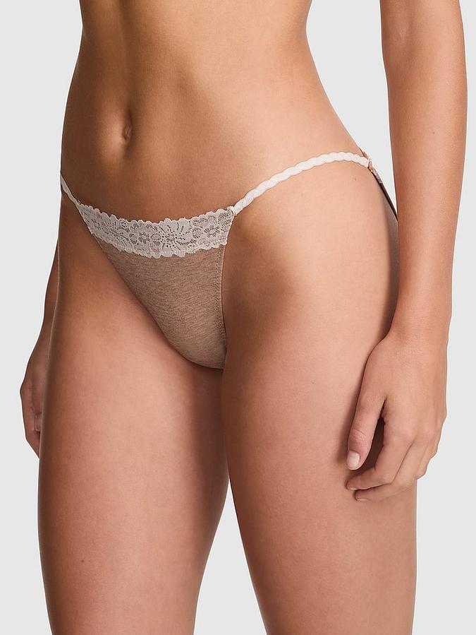 Cotton Lace-Trim String Bikini Panty image number 0