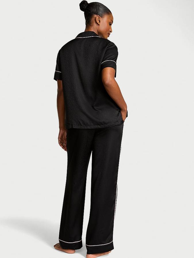 Glazed Satin Short-Sleeve Long Pajama Set