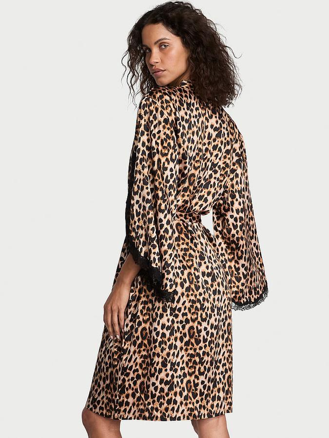 Satin Rose Lace-Trim Midi Robe