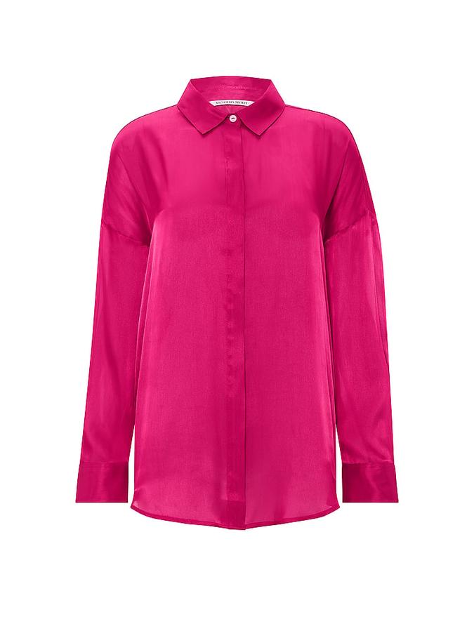 Luxe Sheer Satin Button-Front Shirt image number 2