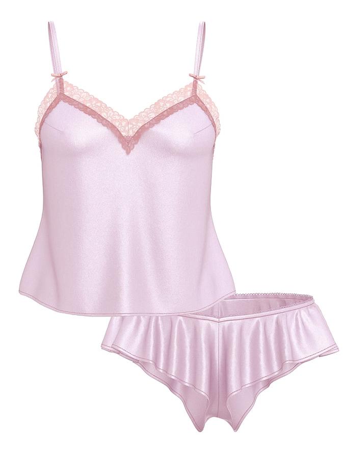 Tease Satin Lace-Trim Cami & Flutter Shorts Set image number 2