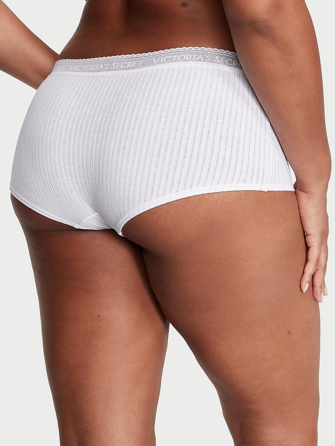 Logo Cotton Lace-Waist Boyshort Panty image number 1