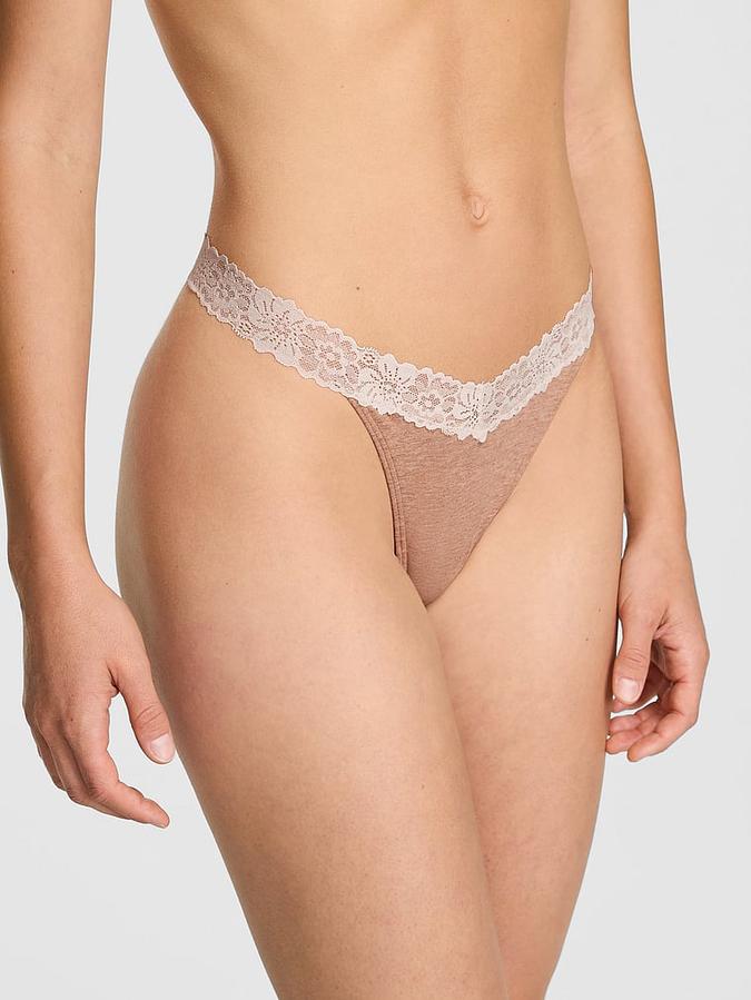 Cotton Lace-Trim Thong Panty image number 0