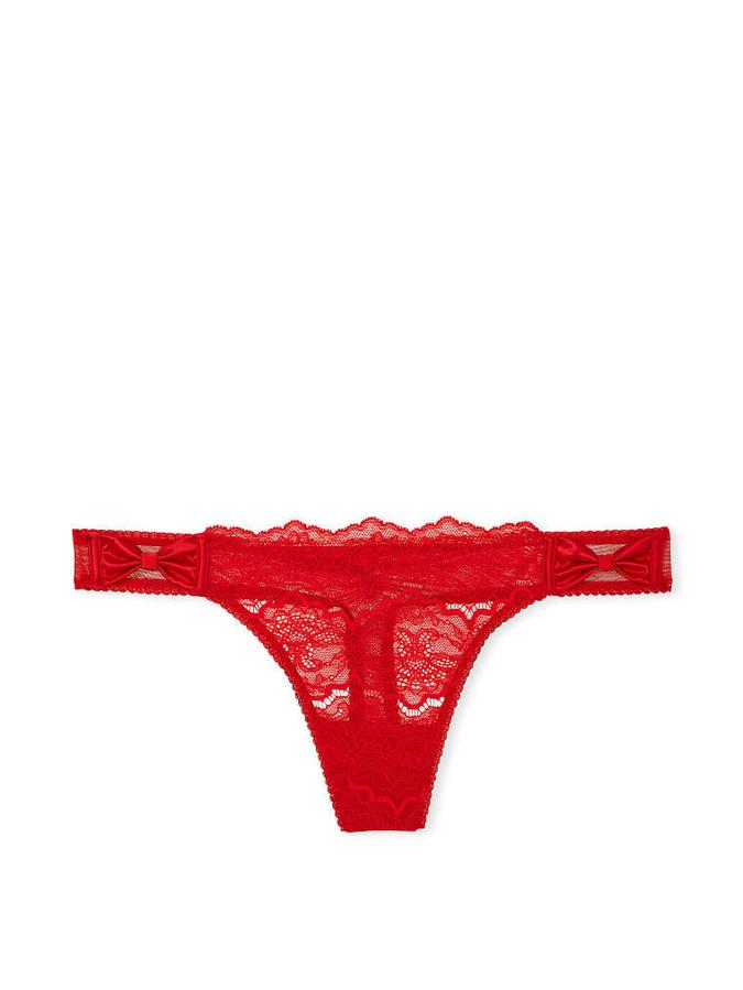 Satin Bow Lace Thong Panty image number 0