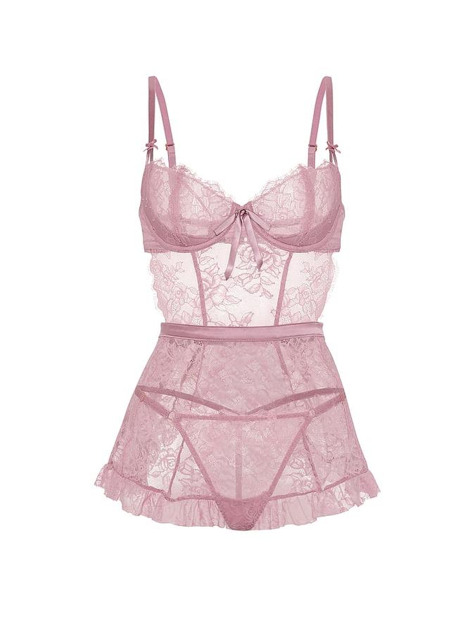 Wicked Unlined Rose Lace Apron Set image number 2