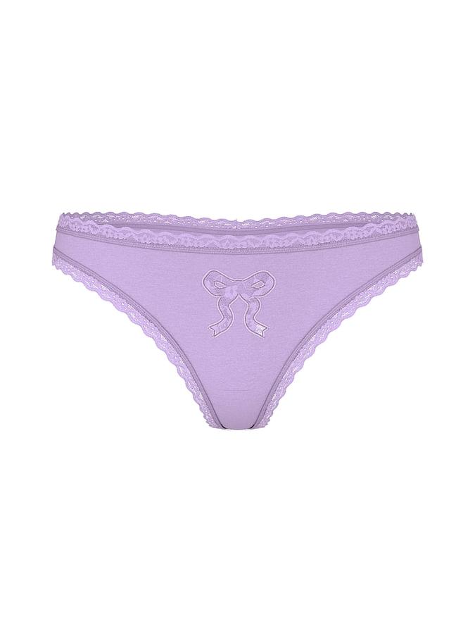 Cotton Lace Bow Thong Panty image number 2