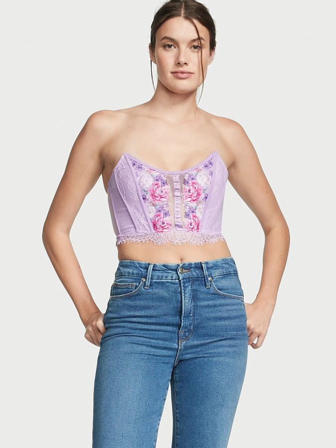 Floral Embroidery Strapless Corset Top image number 4