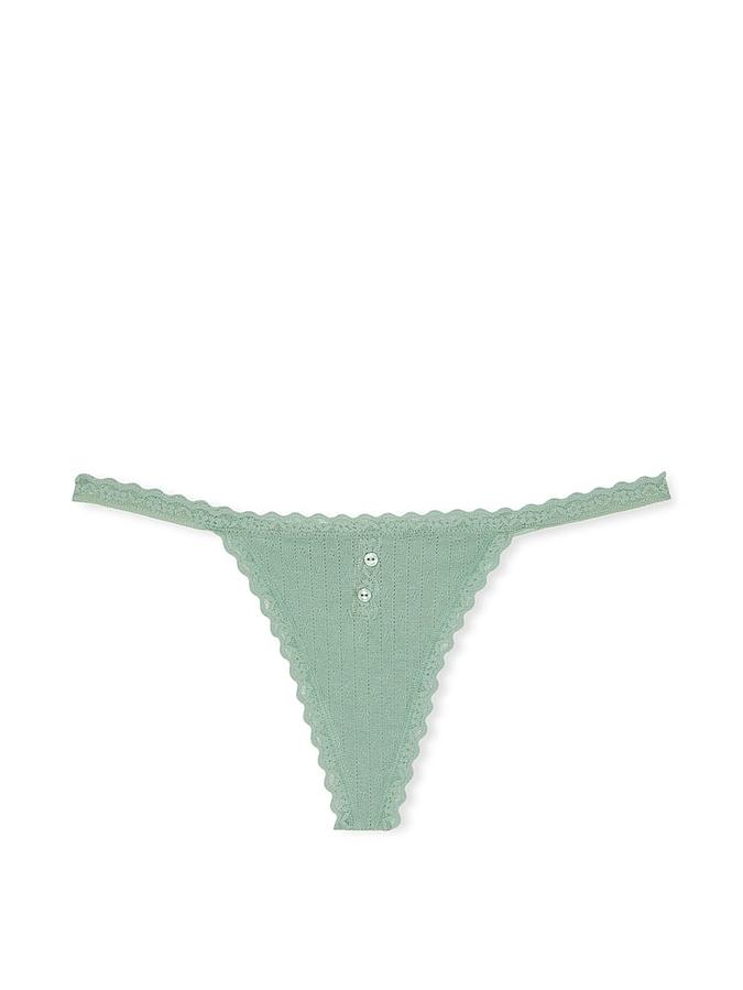 Cotton Pointelle Lace-Trim V-String Panty image number 2