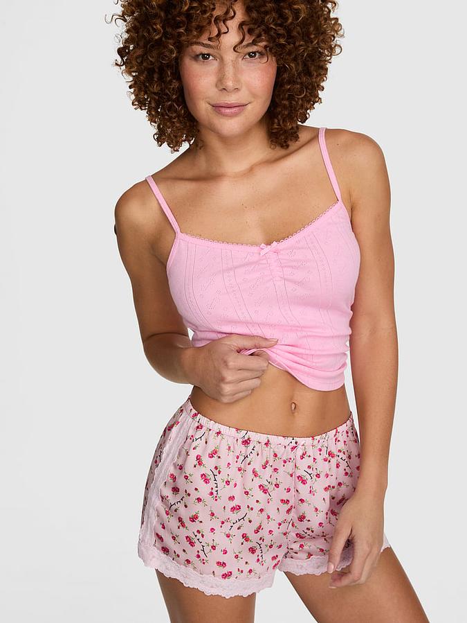 Silky Lace-Trim Boxy Pajama Shorts