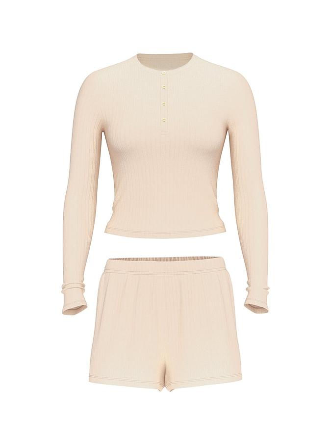 Modal Wide-Rib Long-Sleeve Short Lounge Set image number 2